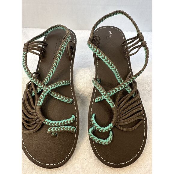 Plaka SIZE 9 Thong Rope Braided Sandals Womens Brown Teal Women's - Picture 3 of 12